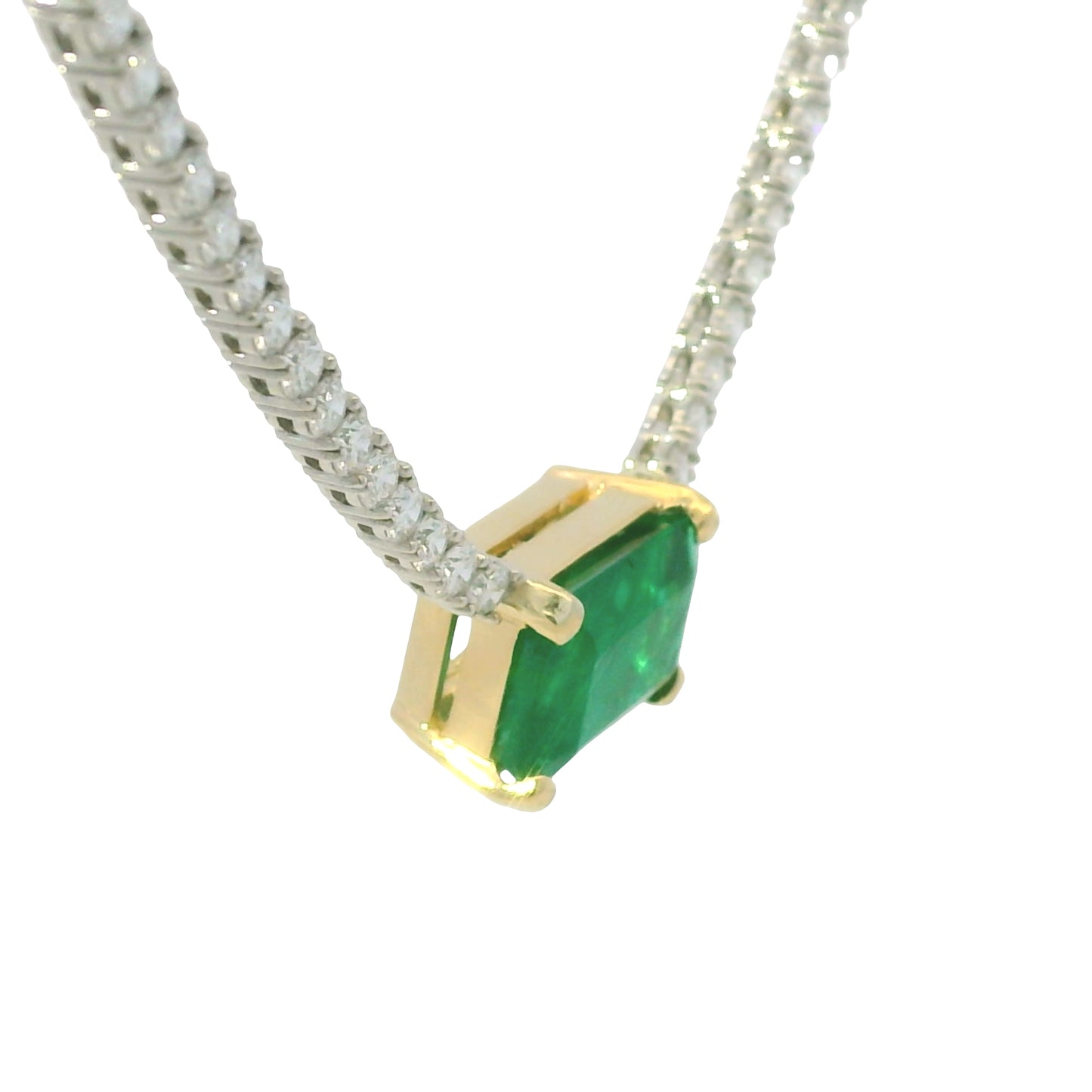 14K Two-Tone Gold Natural Diamond & Emerald Pendant Tennis Necklace