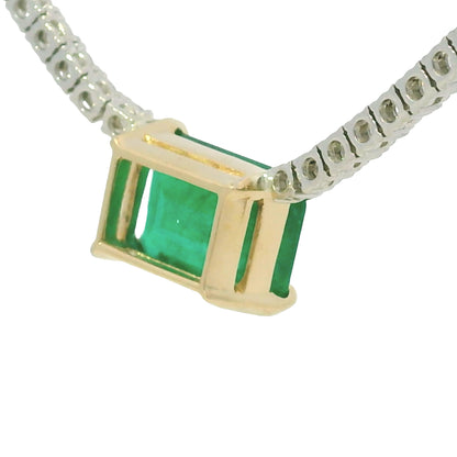 14K Two-Tone Gold Natural Diamond & Emerald Pendant Tennis Necklace