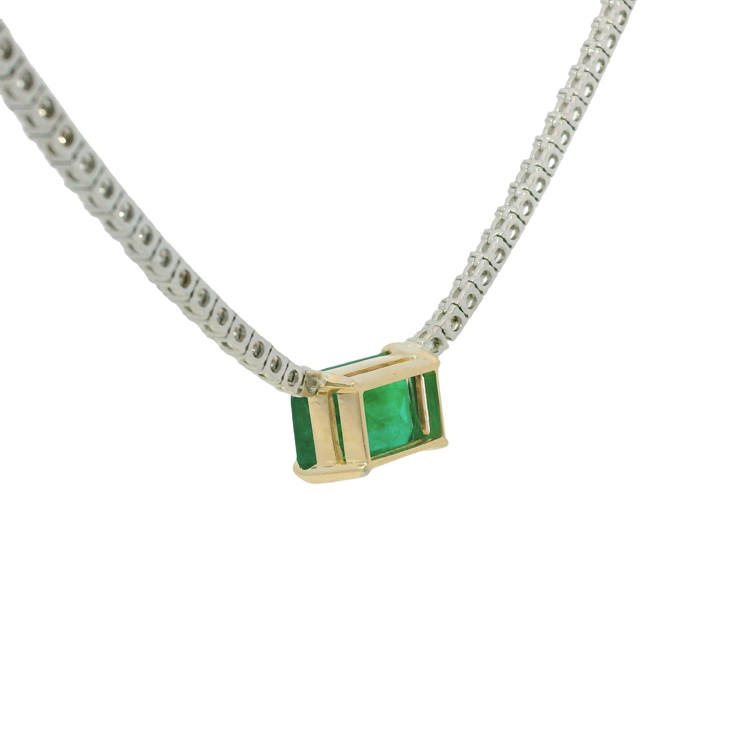 14K Two-Tone Gold Natural Diamond & Emerald Pendant Tennis Necklace