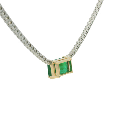14K Two-Tone Gold Natural Diamond & Emerald Pendant Tennis Necklace