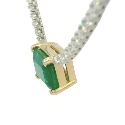 14K Two-Tone Gold Natural Diamond & Emerald Pendant Tennis Necklace