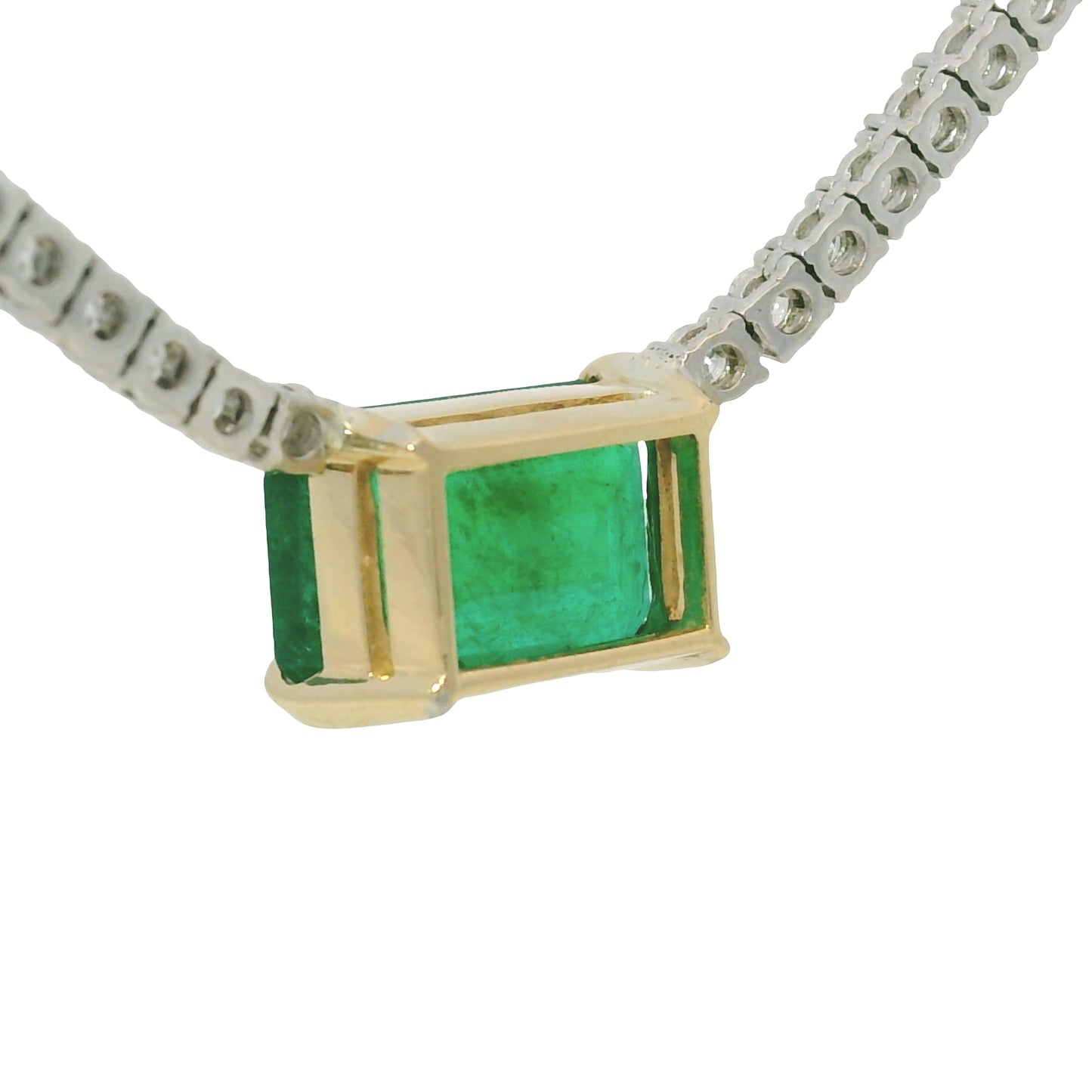 14K Two-Tone Gold Natural Diamond & Emerald Pendant Tennis Necklace