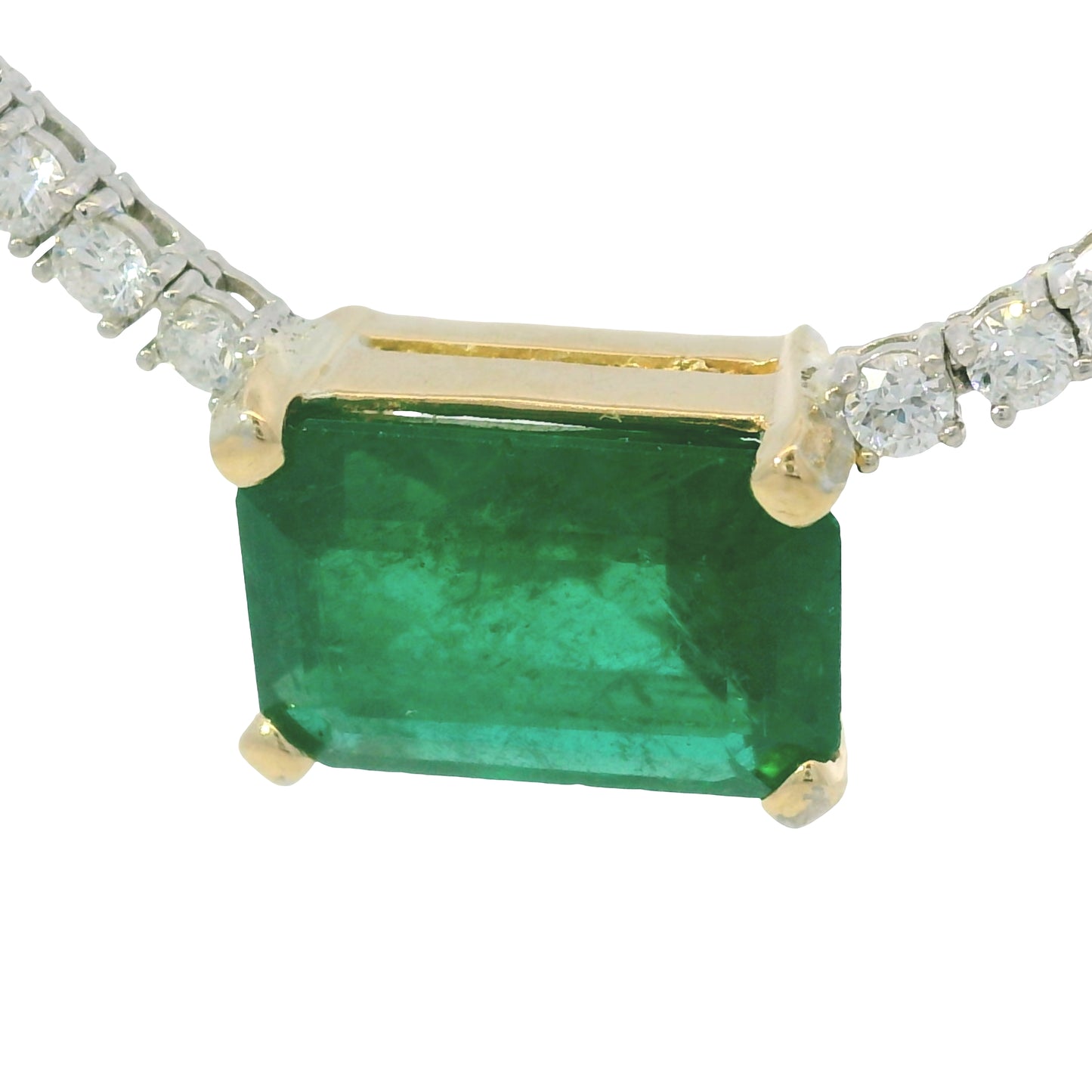 14K Two-Tone Gold Natural Diamond & Emerald Pendant Tennis Necklace