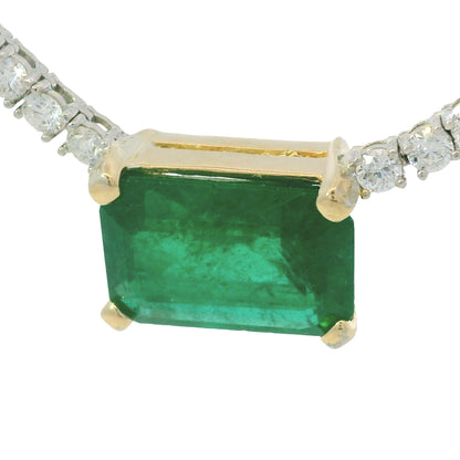 14K Two-Tone Gold Natural Diamond & Emerald Pendant Tennis Necklace