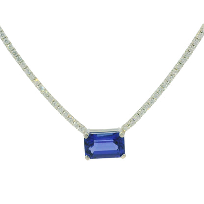 14k White Gold Natural Diamond & Tanzanite Pendant Tennis Necklace