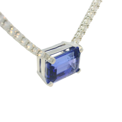 14k White Gold Natural Diamond & Tanzanite Pendant Tennis Necklace