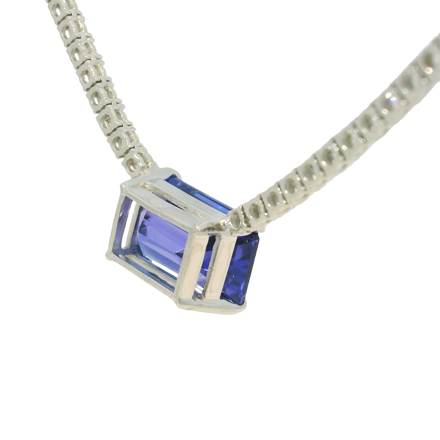 14k White Gold Natural Diamond & Tanzanite Pendant Tennis Necklace