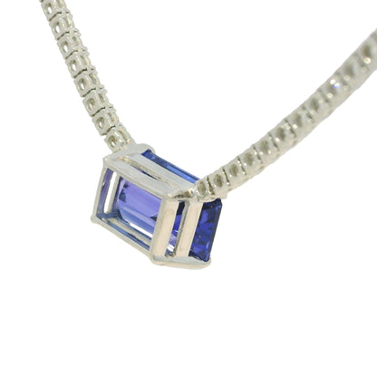 14k White Gold Natural Diamond & Tanzanite Pendant Tennis Necklace