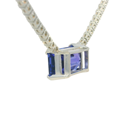 14k White Gold Natural Diamond & Tanzanite Pendant Tennis Necklace
