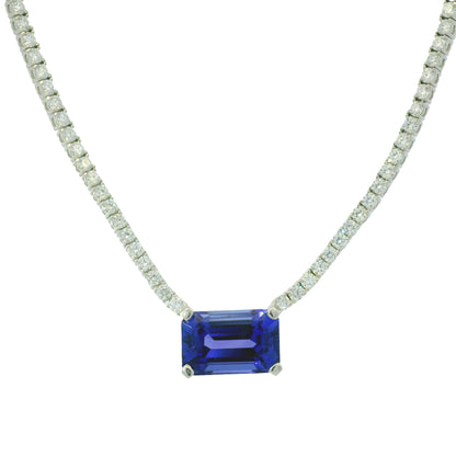 14k White Gold Natural Diamond & Tanzanite Pendant Tennis Necklace