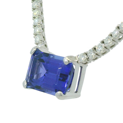 14k White Gold Natural Diamond & Tanzanite Pendant Tennis Necklace