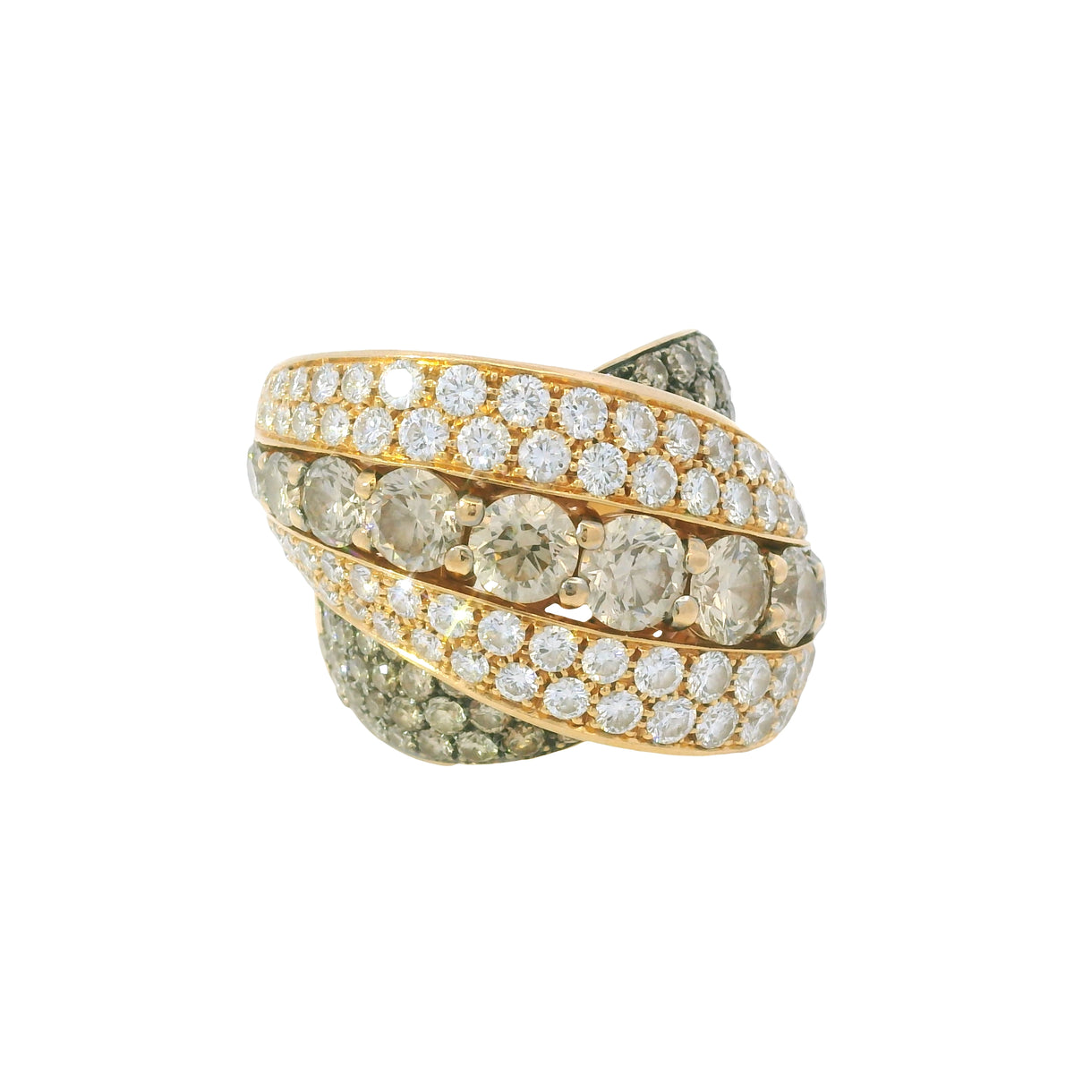 18K Rose Gold Natural 30.0 Carat White & Brown Diamond Crossover Ring