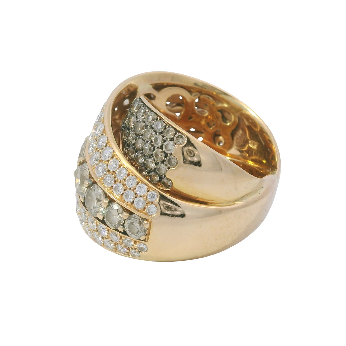 18K Rose Gold Natural 30.0 Carat White & Brown Diamond Crossover Ring