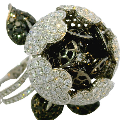 18K White Gold Natural 12.0 Carat Diamond & Black Rhodium Blooming Flower Ring