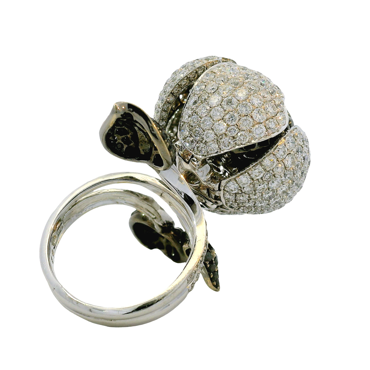 18K White Gold Natural 12.0 Carat Diamond & Black Rhodium Blooming Flower Ring — product photo 16