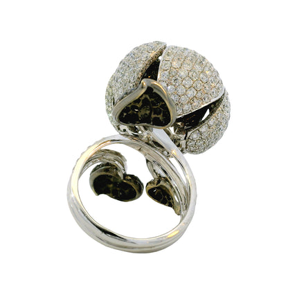 18K White Gold Natural 12.0 Carat Diamond & Black Rhodium Blooming Flower Ring