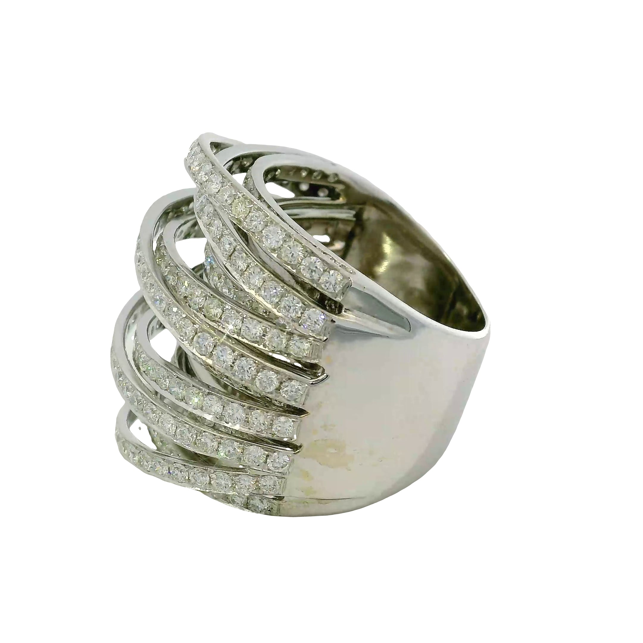 18K White Gold Natural 6.72 Carat Natural Diamond Multi-Row Crossover Ring