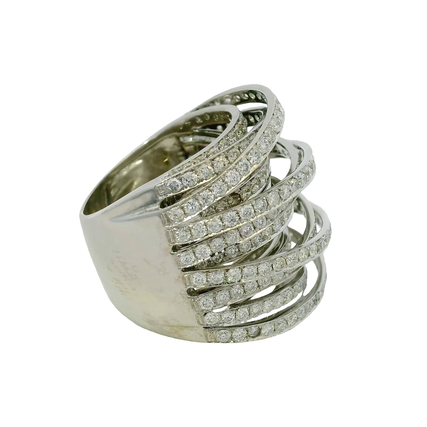 18K White Gold Natural 6.72 Carat Natural Diamond Multi-Row Crossover Ring