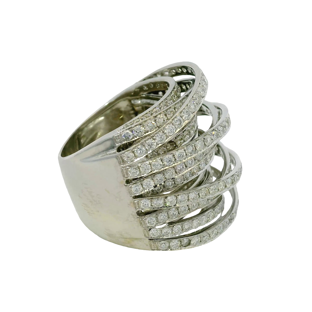 18K White Gold Natural 6.72 Carat Diamond Multi-Row Crossover Ring — product photo 4