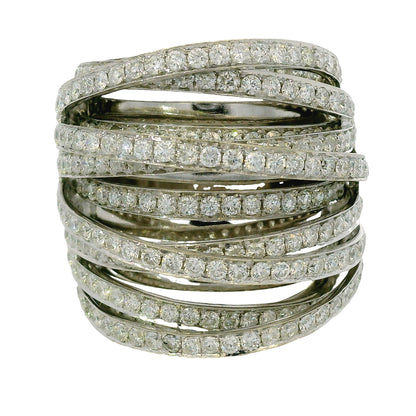 18K White Gold Natural 6.72 Carat Natural Diamond Multi-Row Crossover Ring