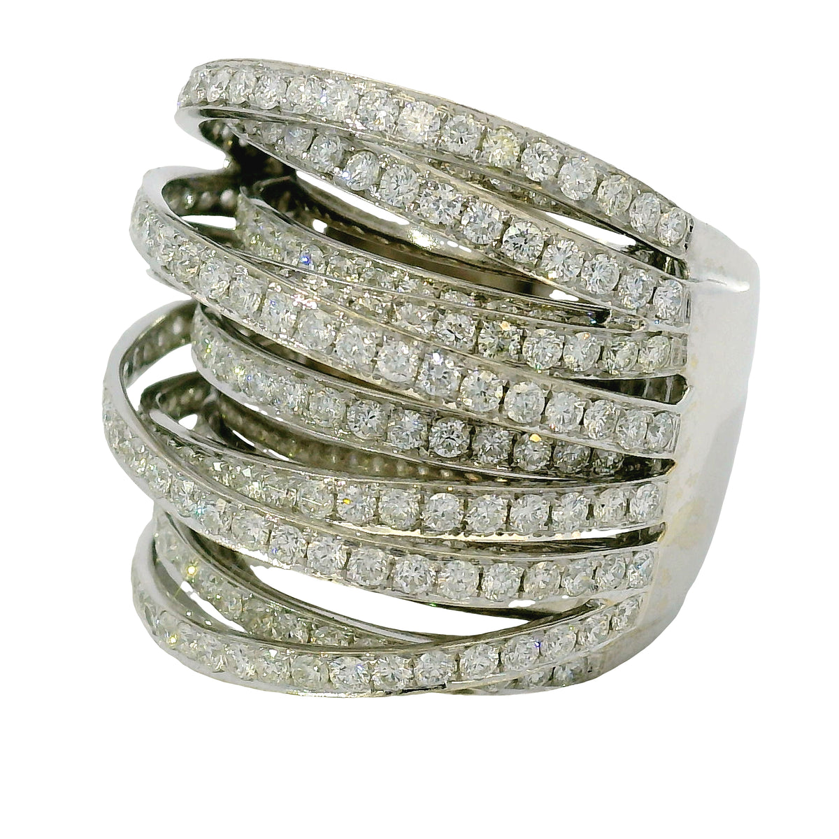 18K White Gold Natural 6.72 Carat Diamond Multi-Row Crossover Ring — product photo 6