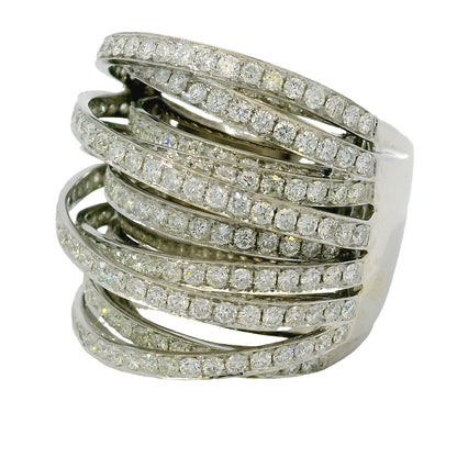 18K White Gold Natural 6.72 Carat Natural Diamond Multi-Row Crossover Ring
