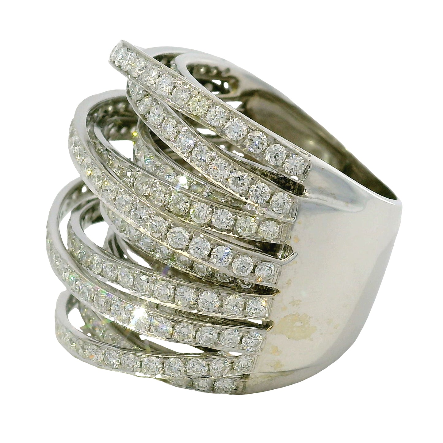 18K White Gold Natural 6.72 Carat Natural Diamond Multi-Row Crossover Ring