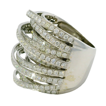 18K White Gold Natural 6.72 Carat Natural Diamond Multi-Row Crossover Ring