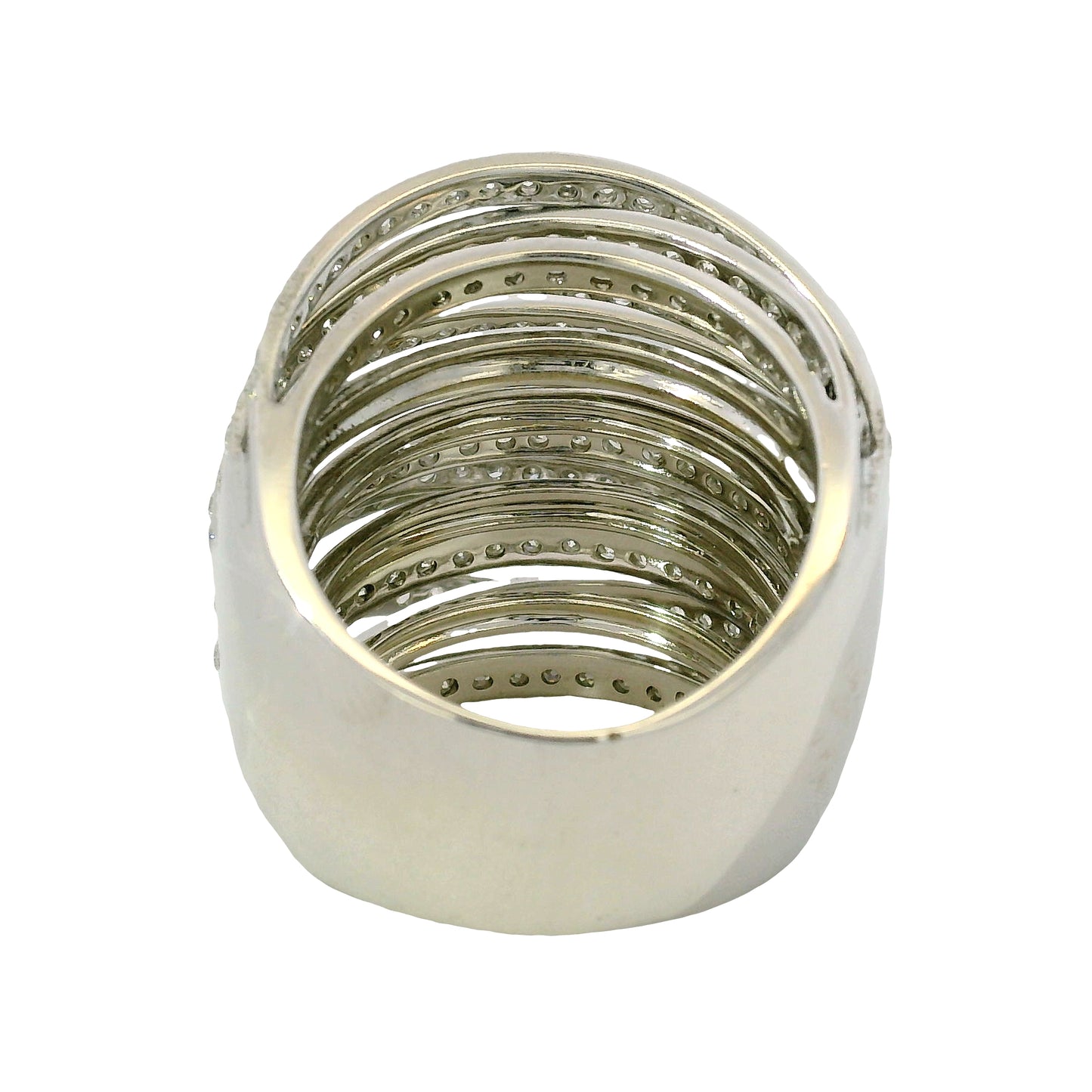 18K White Gold Natural 6.72 Carat Natural Diamond Multi-Row Crossover Ring
