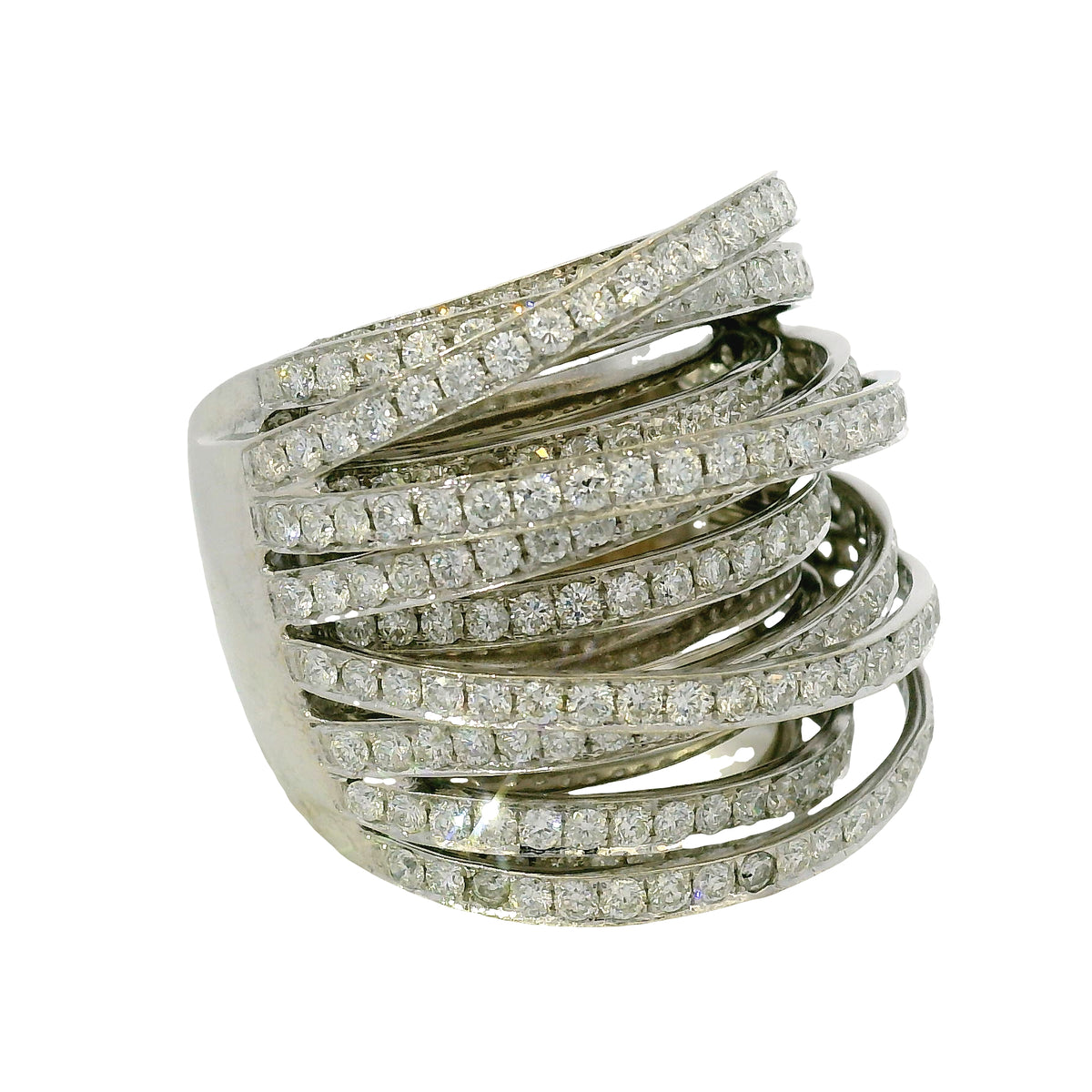 18K White Gold Natural 6.72 Carat Diamond Multi-Row Crossover Ring — product photo 9