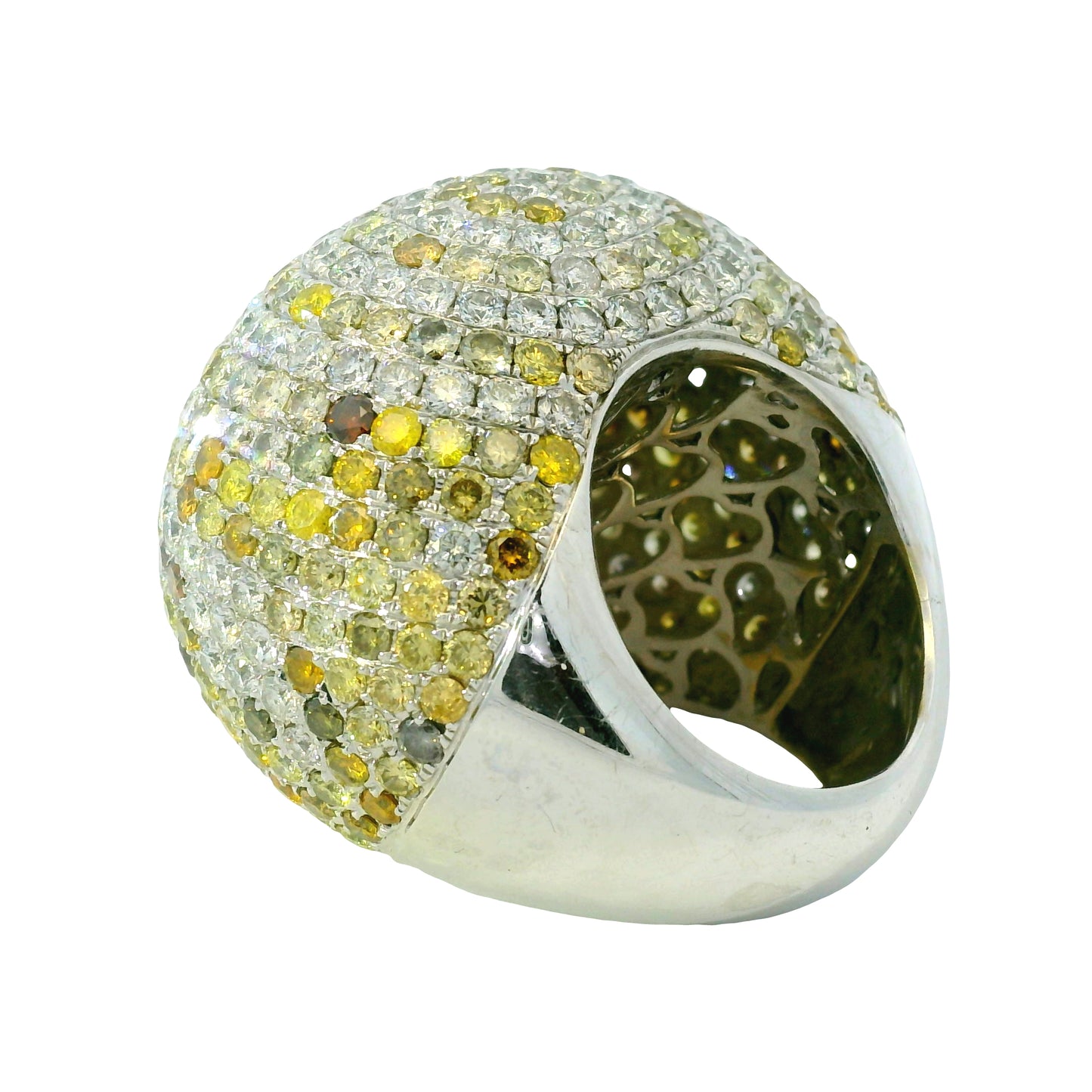 18K White Gold Natural Diamond & Sapphire Large Dome Cocktail Ring