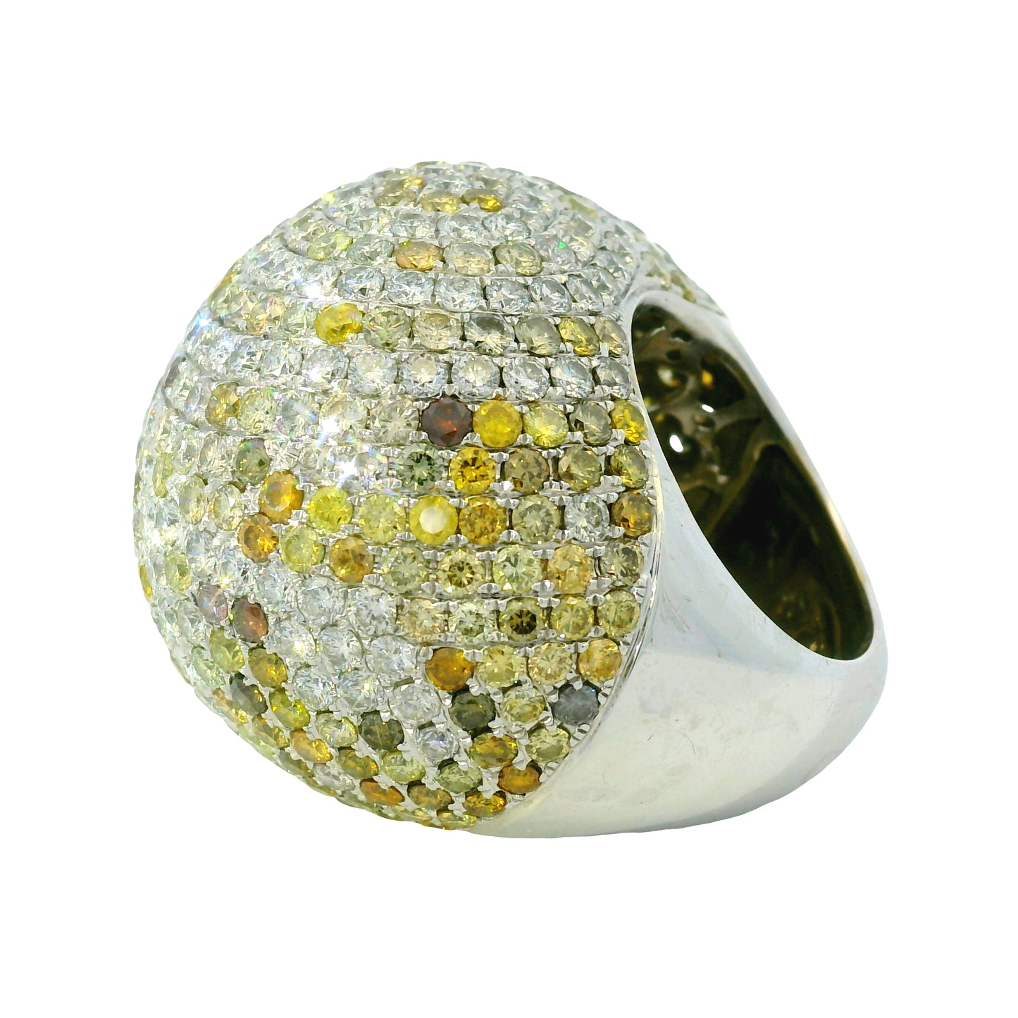 18K White Gold Natural Diamond & Sapphire Large Dome Cocktail Ring