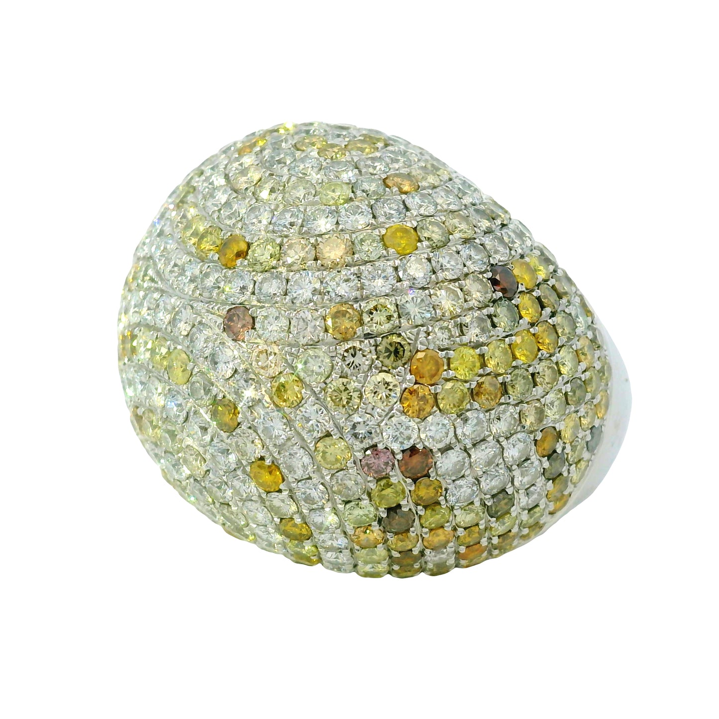 18K White Gold Natural Diamond & Sapphire Large Dome Cocktail Ring