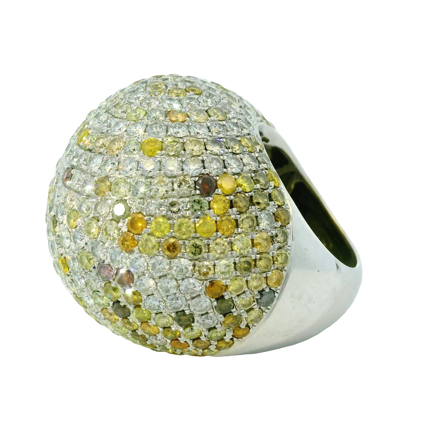 18K White Gold Natural Diamond & Sapphire Large Dome Cocktail Ring