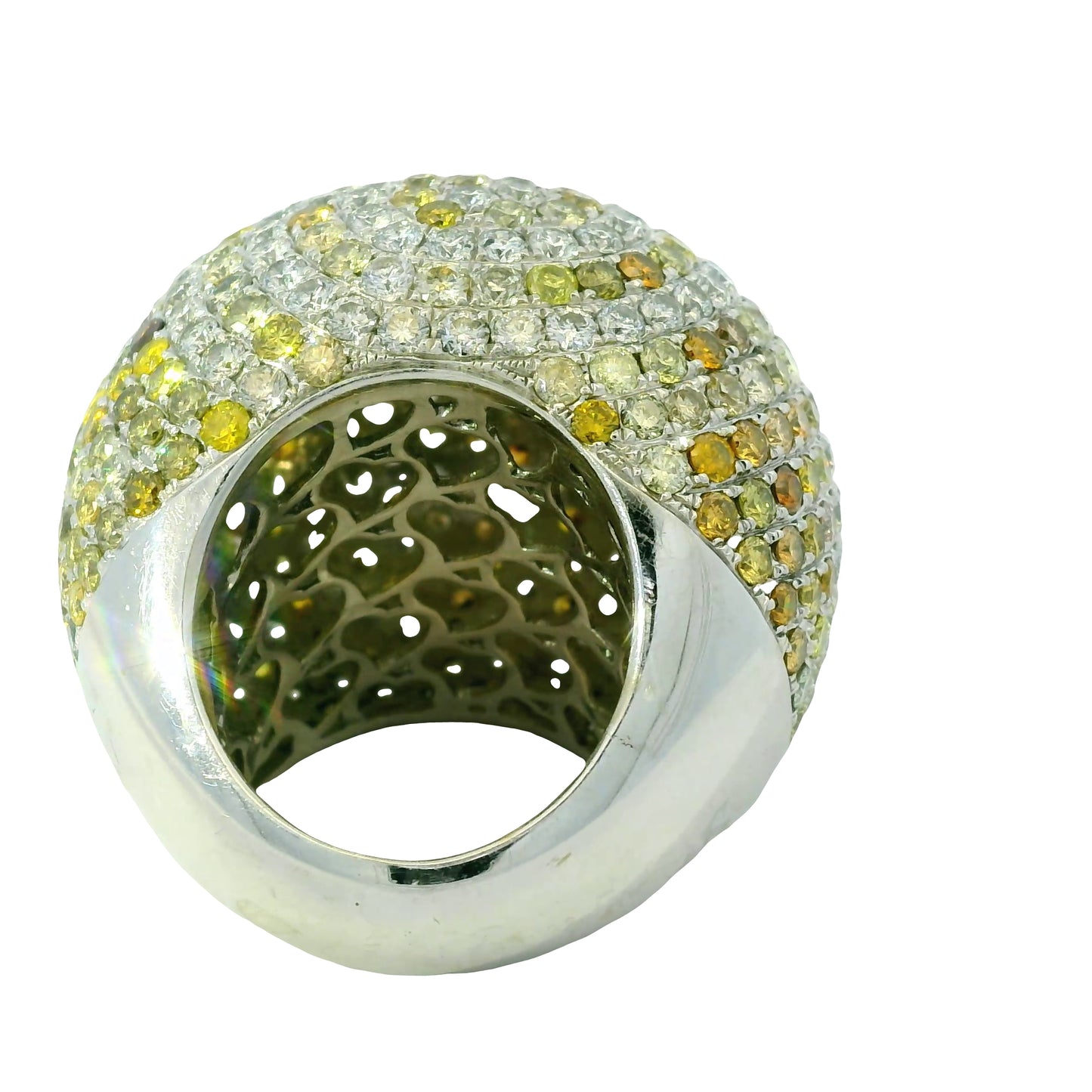 18K White Gold Natural Diamond & Sapphire Large Dome Cocktail Ring