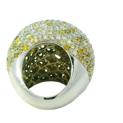 18K White Gold Natural Diamond & Sapphire Large Dome Cocktail Ring