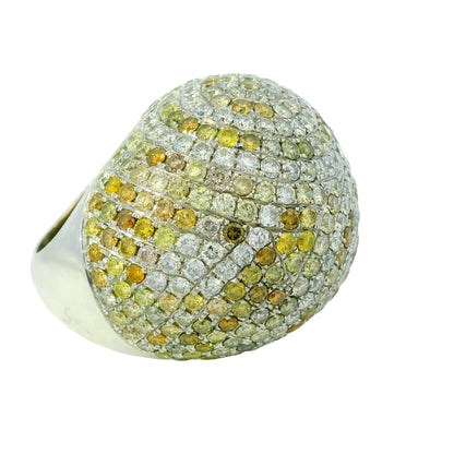 18K White Gold Natural Diamond & Sapphire Large Dome Cocktail Ring