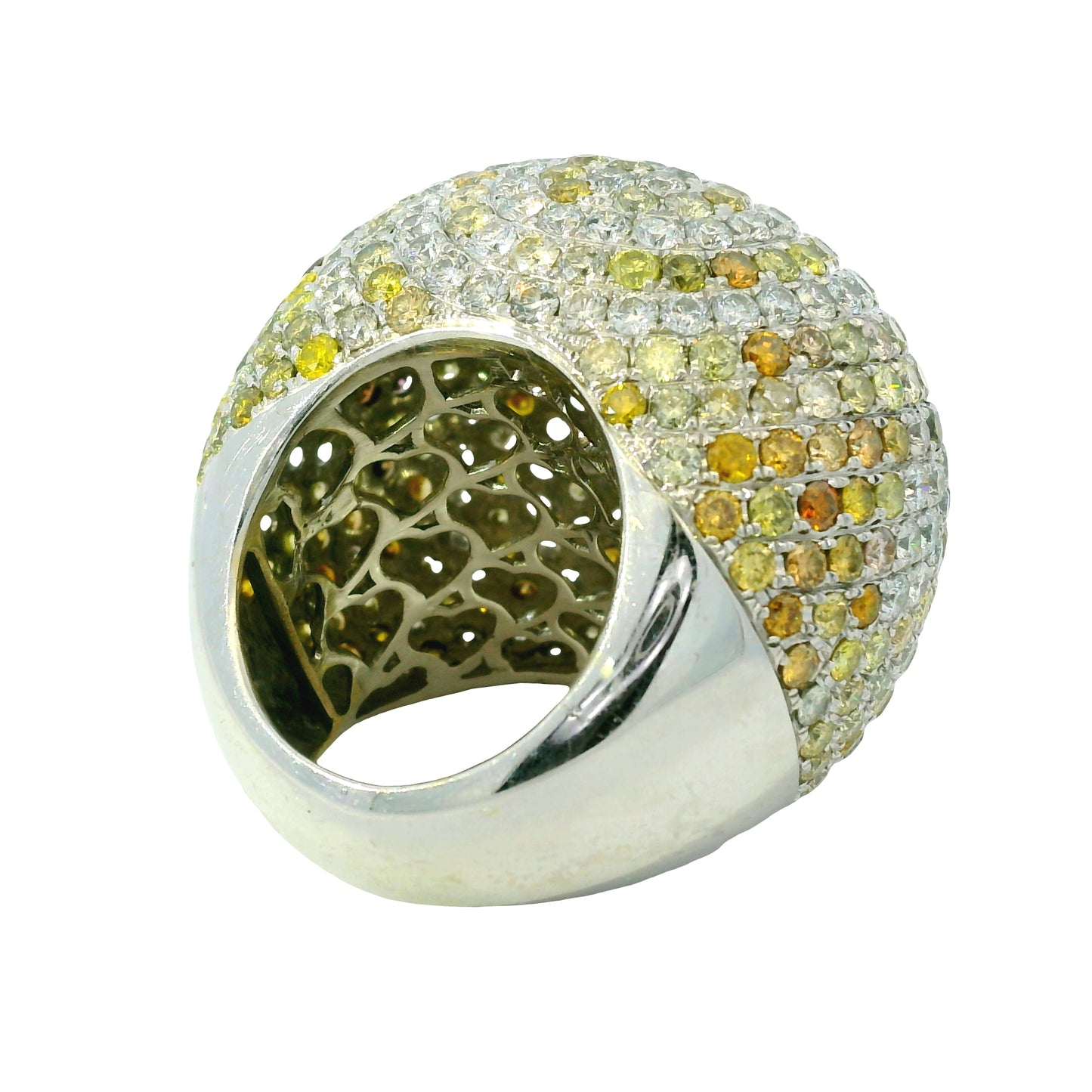18K White Gold Natural Diamond & Sapphire Large Dome Cocktail Ring