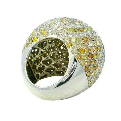 18K White Gold Natural Diamond & Sapphire Large Dome Cocktail Ring