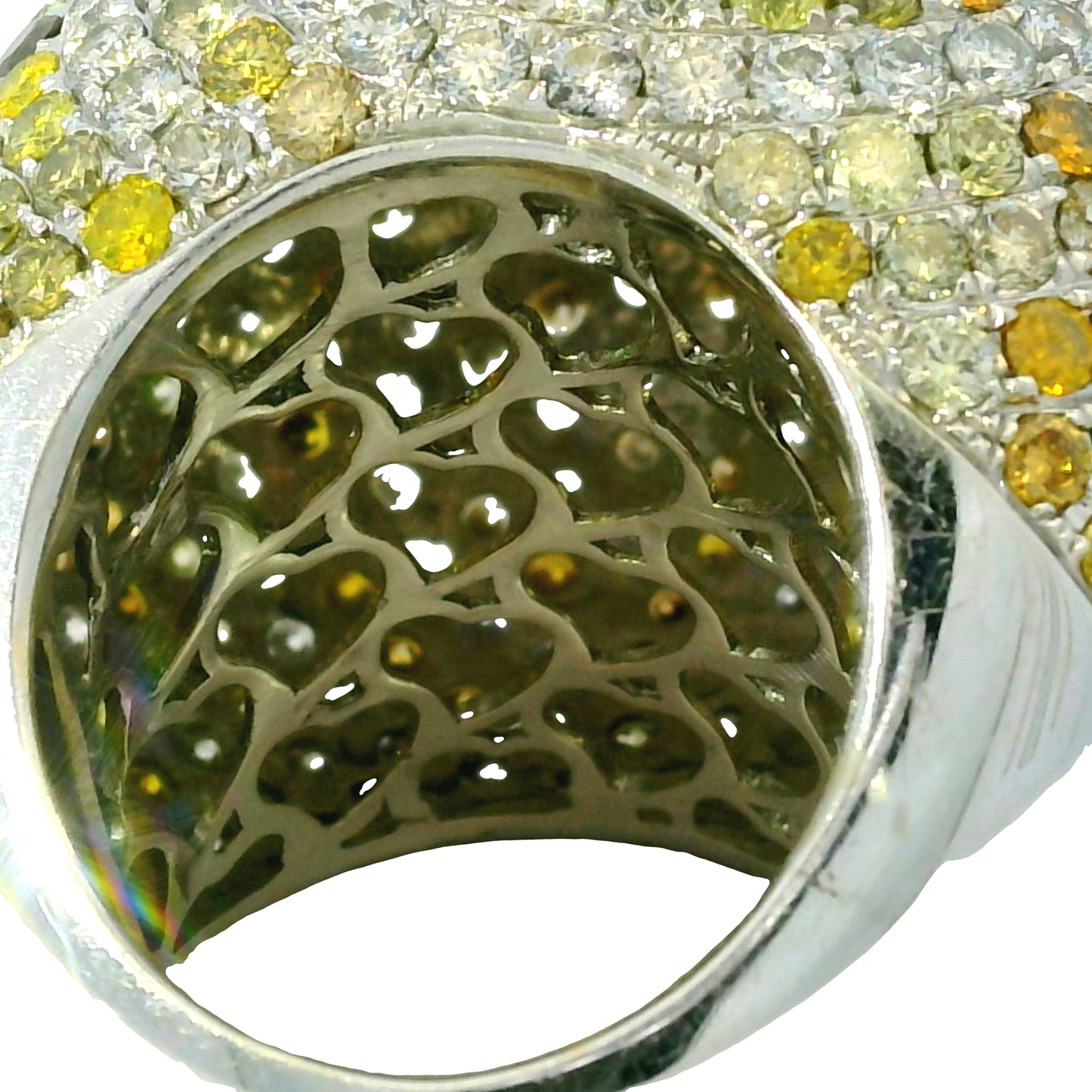 18K White Gold Natural Diamond & Sapphire Large Dome Cocktail Ring