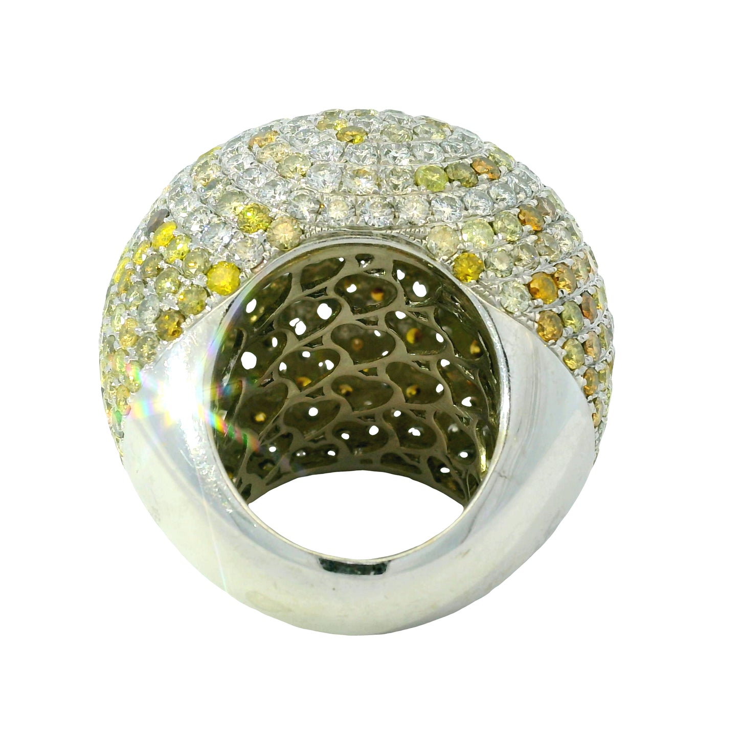 18K White Gold Natural Diamond & Sapphire Large Dome Cocktail Ring