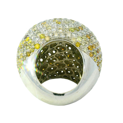 18K White Gold Natural Diamond & Sapphire Large Dome Cocktail Ring