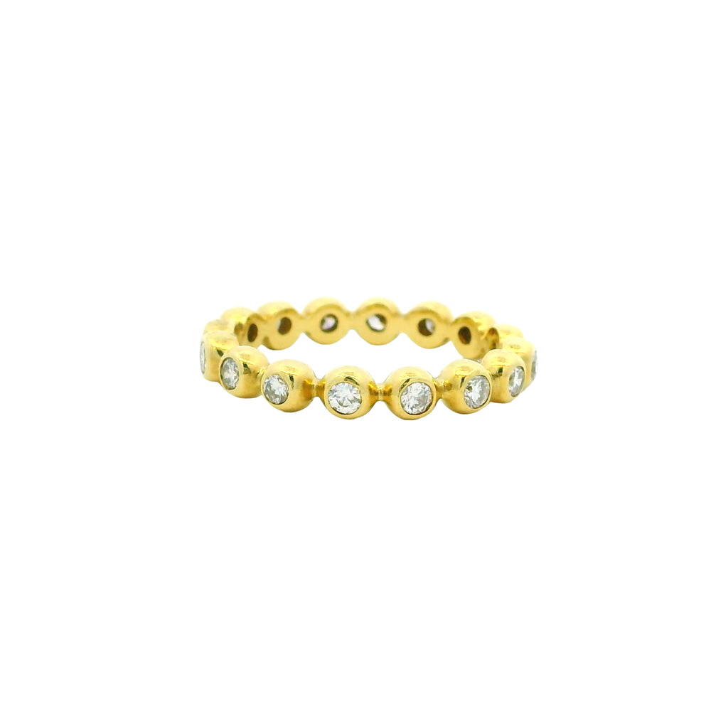 18K Yellow Gold Natural Round Brilliant Diamond Bezel Set Stackable Ring