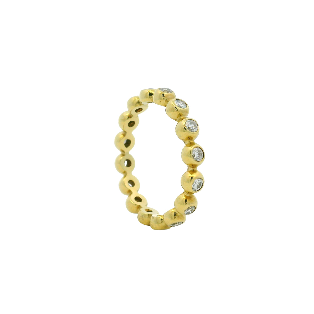 18K Yellow Gold Natural Round Brilliant Diamond Bezel Set Stackable Ring