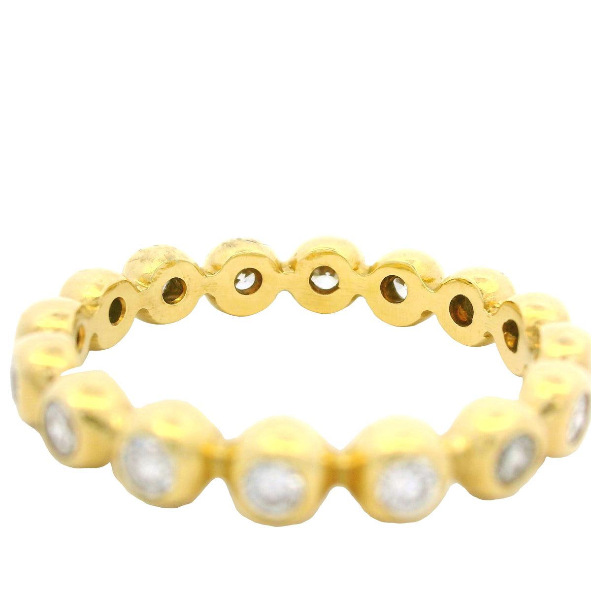 18K Yellow Gold Natural Round Brilliant Diamond Bezel Set Stackable Ring
