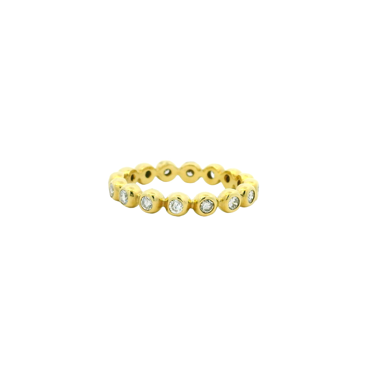 18K Yellow Gold Natural Round Brilliant Diamond Bezel Set Stackable Ring