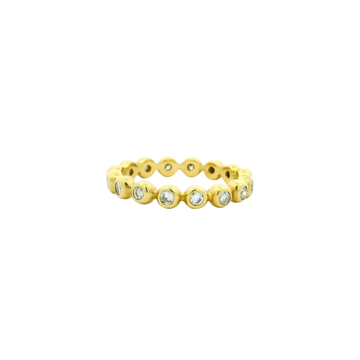 18K Yellow Gold Natural Round Brilliant Diamond Bezel Set Stackable Ring