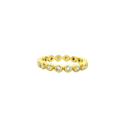 18K Yellow Gold Natural Round Brilliant Diamond Bezel Set Stackable Ring