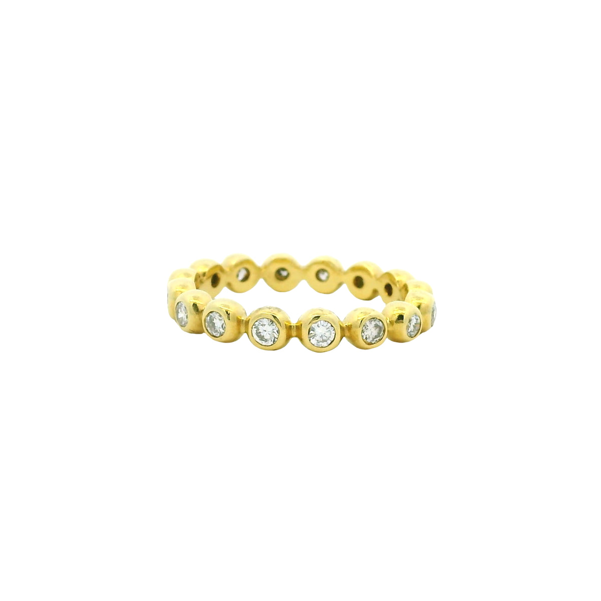 18K Yellow Gold Natural Round Brilliant Diamond Bezel Set Stackable Ring