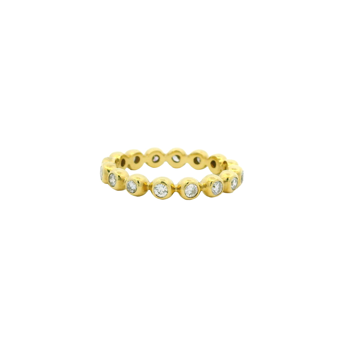 18K Yellow Gold Natural Round Brilliant Diamond Bezel Set Stackable Ring
